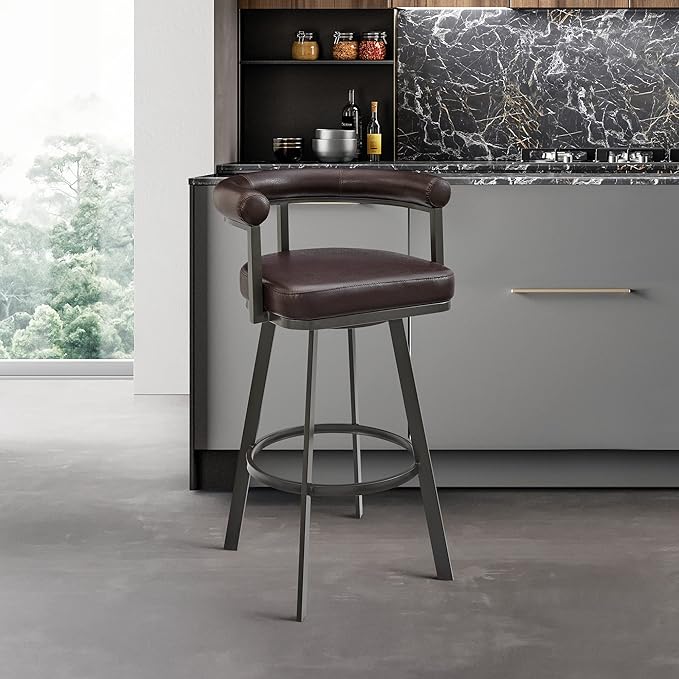 Armen Living Magnolia Swivel Counter Stool in Brown Metal - Image 2