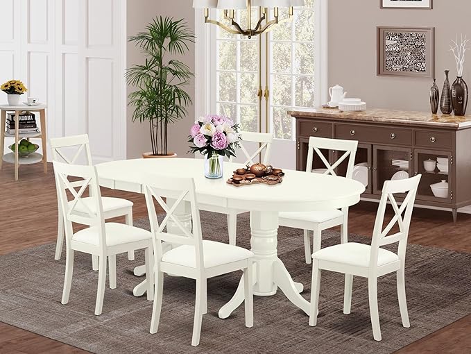East West Furniture VABO7-LWH-LC 7 Piece Dining Table Set Consist of an Oval - Image 2