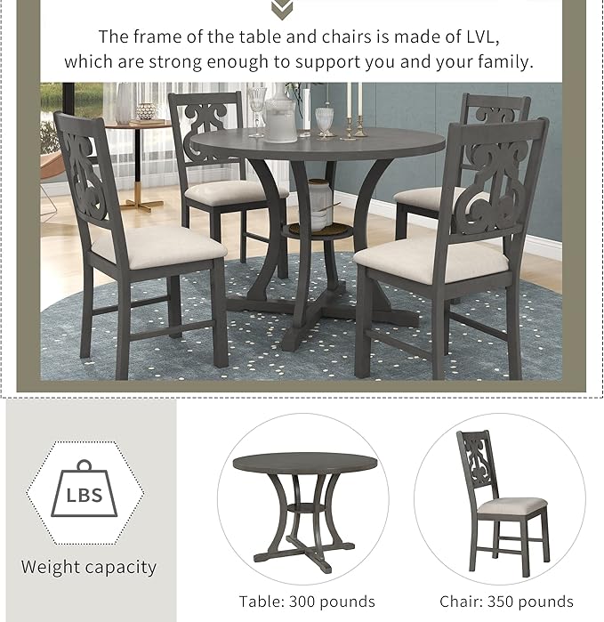 Merax 5 Piece Round Dining Table Set 4 Retro Chairs - Image 3