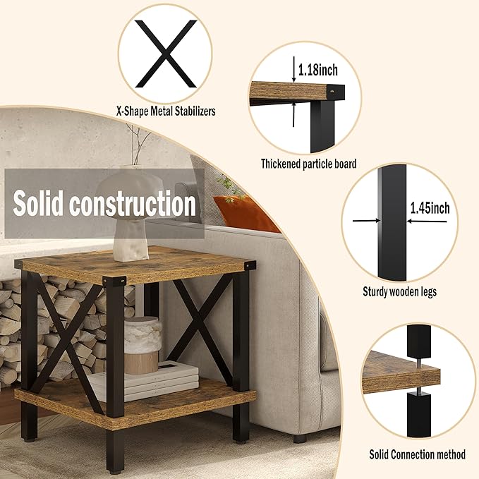 Large End Table Farmhouse Side Table Industrial Style Sofa Table Coffee Table - Image 4