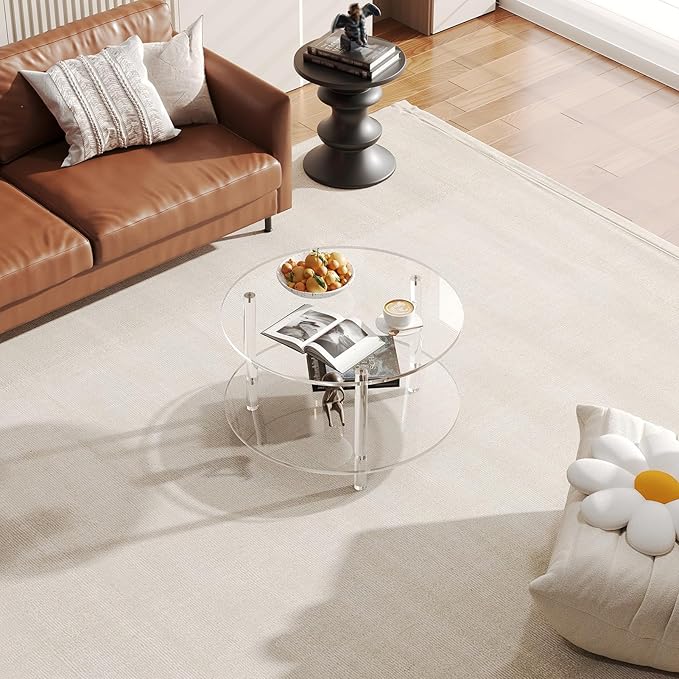 Acrylic Round Coffee Table, 23.6" Wide Modern Tea Table - Image 6