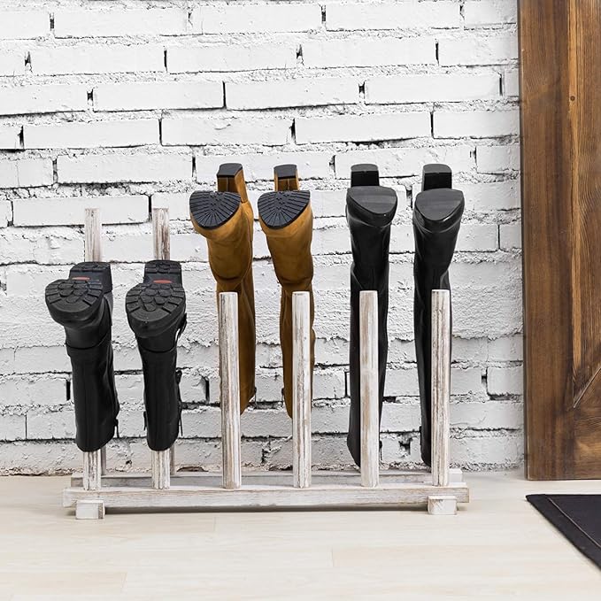 MyGift Shabby Whitewashed Wood Boot Rack Organizer Tall Boots Inverter Holder - Image 4