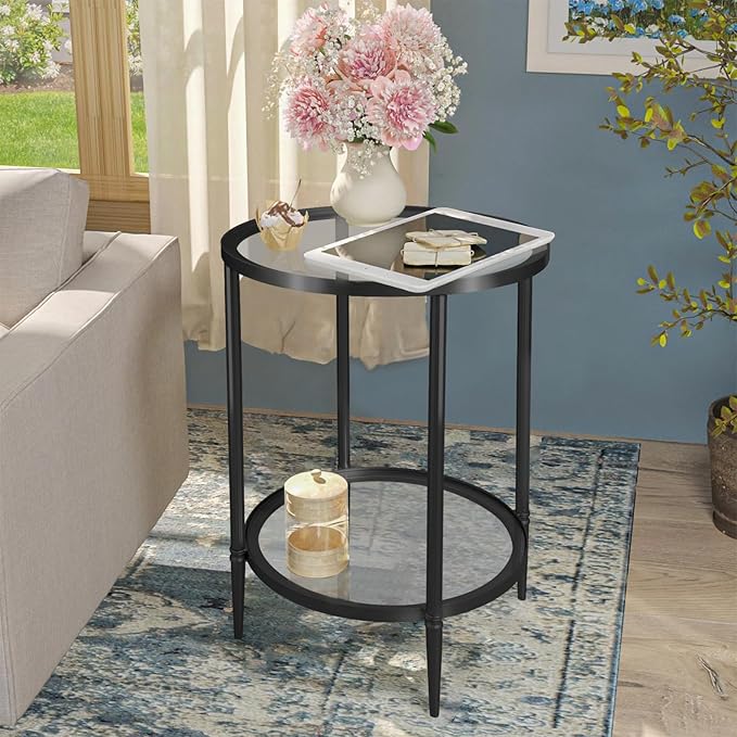 2 Tier Round Side Table, Modern Metal Clear Coffee Table，Small Accent Table - Image 2