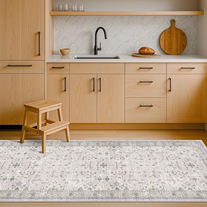 Light Gray Washable 2'6"x8' Wide Hallway Runners, Kitchen Runner Rug, Non-Slip by HazoHaus