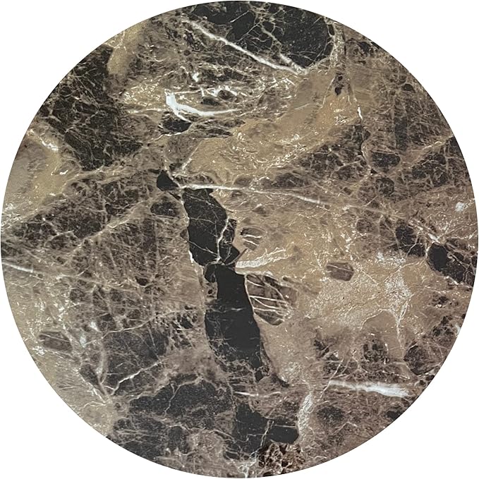 PAK HOME Set of 2 High Gloss Brown Marble Look End Tables Round Wood Sofa Side - Image 6