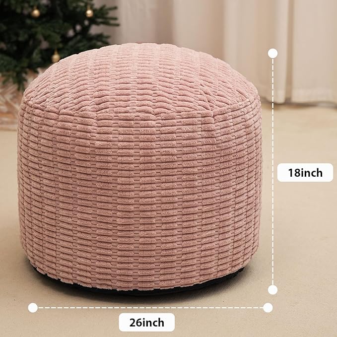 Round Stuffed Pouf Ottoman for Foot Rest, Storage Ottoman Pouf Foot Stool - Image 2
