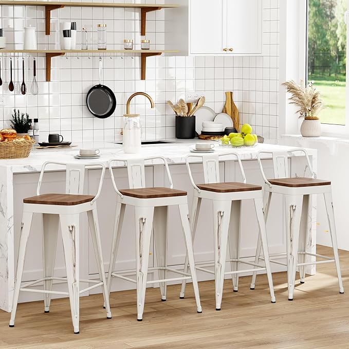 WENTMENT Bar Stools Set of 4 Counter Height Bar Stools Metal Barstools by WENTMENT