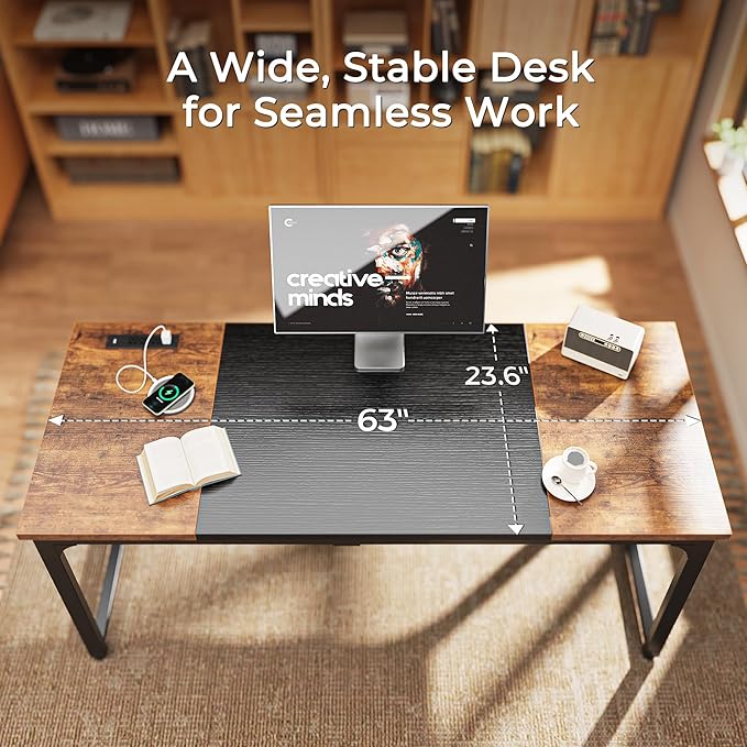 Huuger 63 x 24 inch Desk with Power Outlets & USB-C, Deeper & Thicker Desktop - Image 5