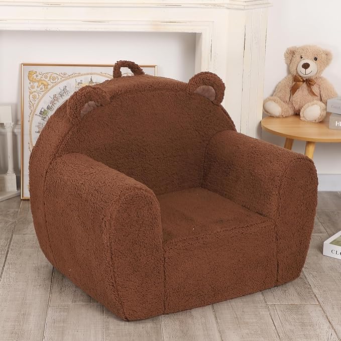 Comfy Toddler Chair, Cuddly Sherpa Teddy Bear Kids Sofa, High Back Kids Reading - Image 8