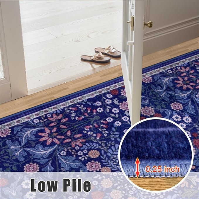 Area Rugs 9x12 Living Room: Floral Washable Rug Vintage Large Soft Boho - Image 8