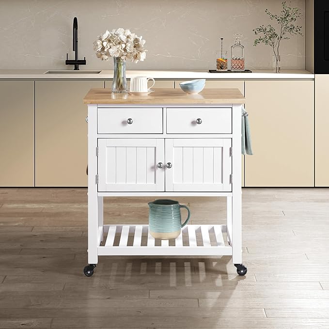 OSP Home Furnishings Stirling Farmhouse Kitchen Cart, Rolling Storage Cabinet - Image 6