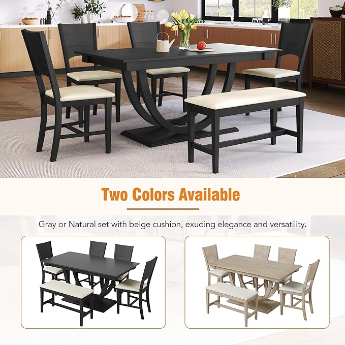 Ball & Cast Dining Table Set for 6, 6-Piece Kitchen Table Set W/ 1 Bench & 4 - Image 6