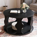 HSH Black Round Coffee Table, Modern Wood Circle Center Table by HOMESWEETHOME