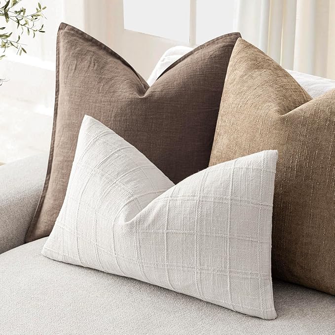 Foindtower Set of 2 Decorative Linen Check Throw Pillow Covers Neutral - Image 5