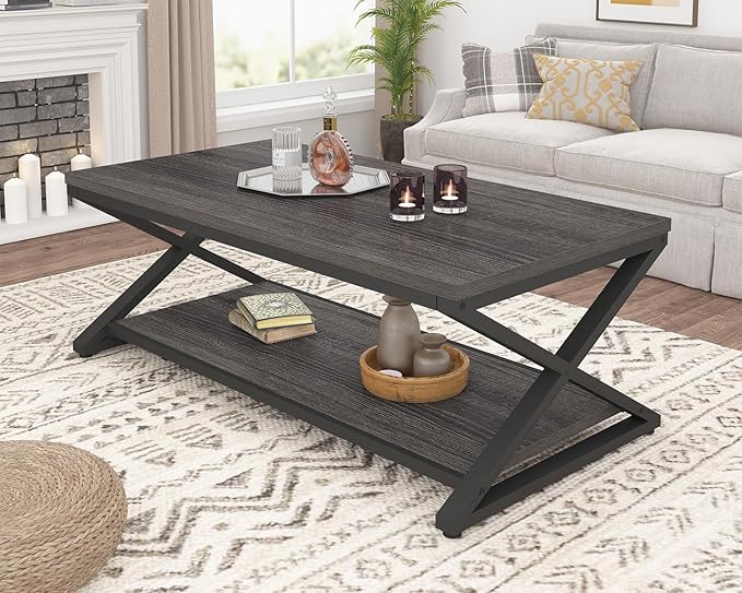 HSH Gray Coffee Table for Living Room, Minimalist Rectangle Center Table - Image 3