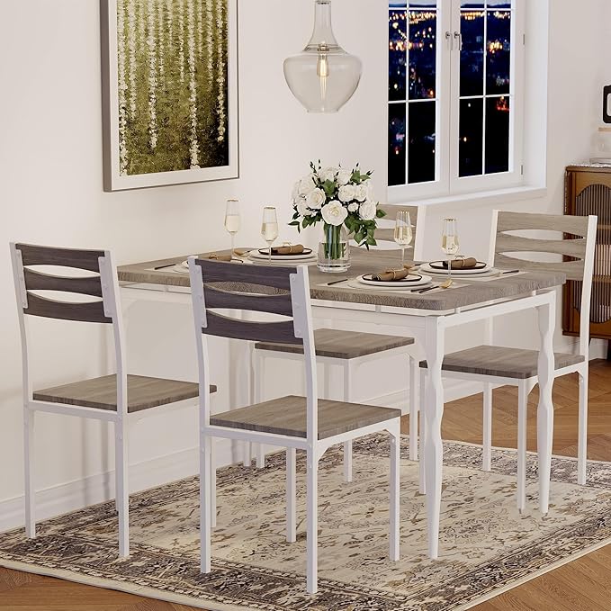 GarveeHome 5 Piece Dining Table Set, Industrial Style Dining Table and Chairs - Image 6