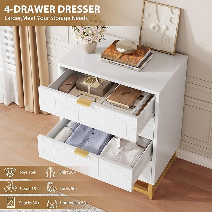 White Dresser, 4 Drawer Dresser - Image 5