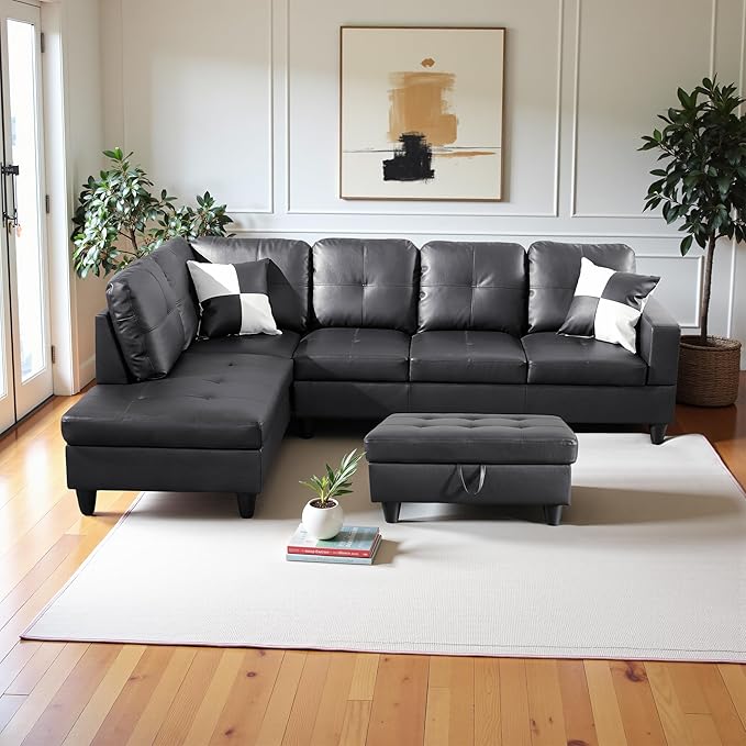 Osparple L Shaped Couch Faux Leather Sectional Couches - Image 4