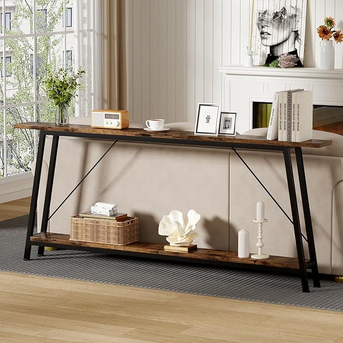 IBUYKE 78.7 Inches Extra Long Sofa Table Behind Couch, Industrial 2-Layer - Image 2