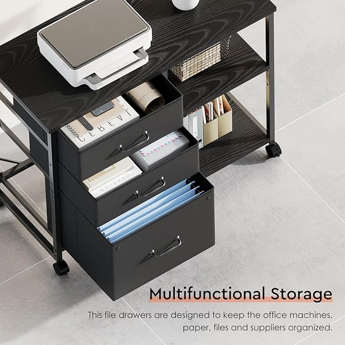 3 Drawer File Cabinet with Wheels Rolling Printer Stand with Open Storage Shelf - Image 4