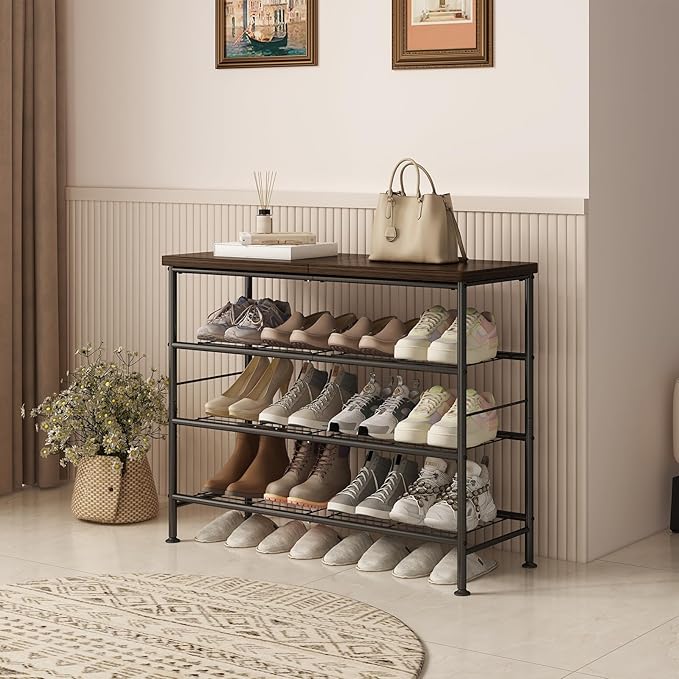Shoe Rack Organizer 4 Tier for Closet Entryway Free Standing Metal Storage Shoe - Image 2