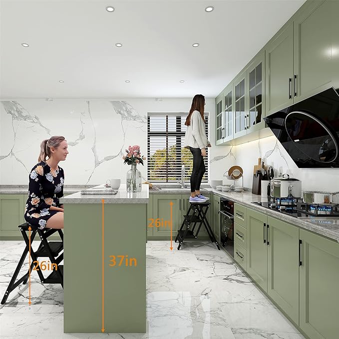KINGBO Step Stool for Adults/Step Ladder/Counter Chair, 3-Step Folding Portable - Image 2