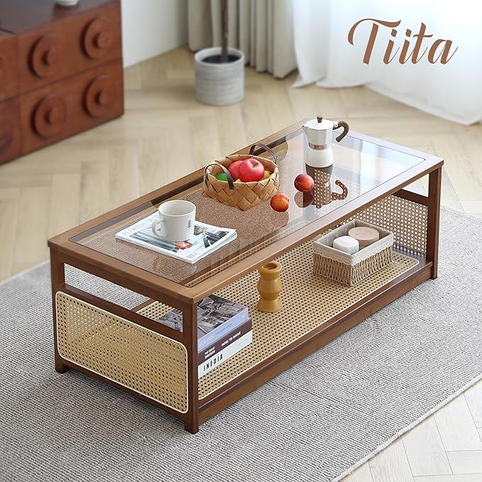 Tiita Coffee Tables for Living Room，Mid Century Modern Storage 2-Tier Coffee - Image 7