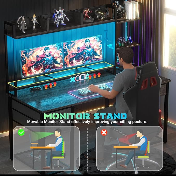 Aheaplus Gaming Desk With LED, and Hutch - Image 7