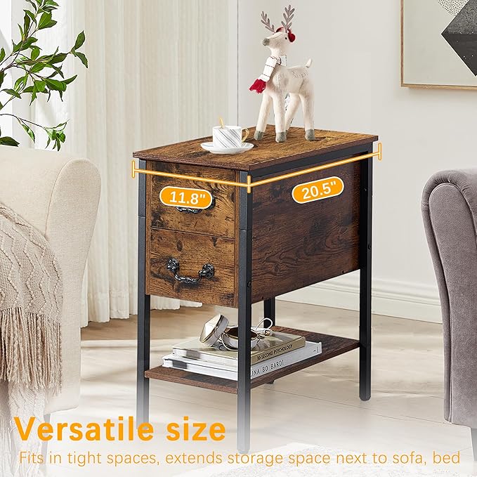VECELO End Tables, Narrow Nightstand - Image 4