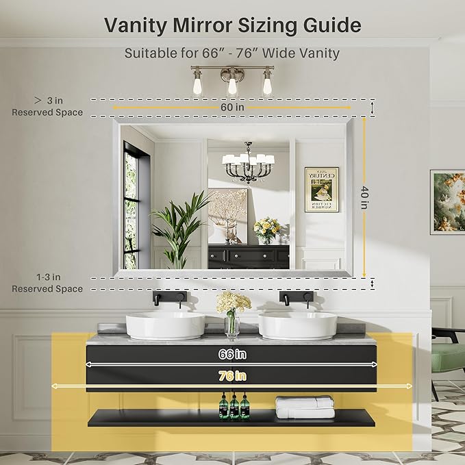 60x40 Inch Silver Bathroom Mirror - Image 2