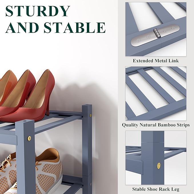 Smiry Shoe Rack, 2 Tier Bamboo Shoe Organizer, Stackable Free Standing Wooden - Image 3