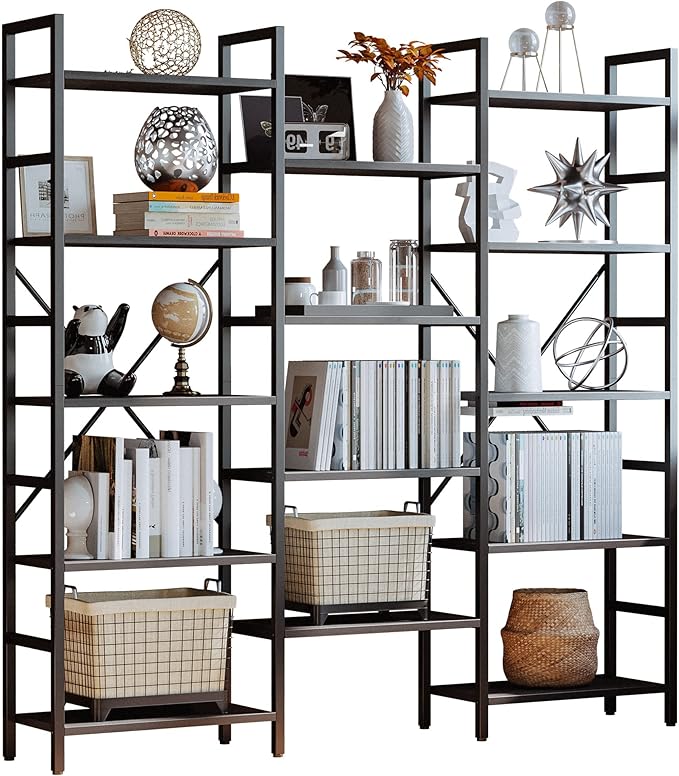 IRONCK Bookcases and Bookshelves Triple Wide 5 Tiers Industrial Bookshelf by IRONCK