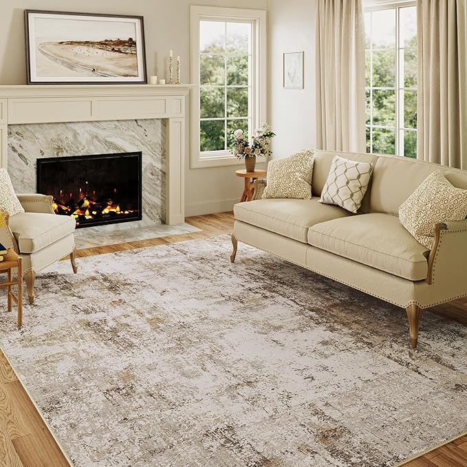 10x12 Washable Area Rug Brown Grey Abstract Neutral Living Room Bedroom Large - Image 5