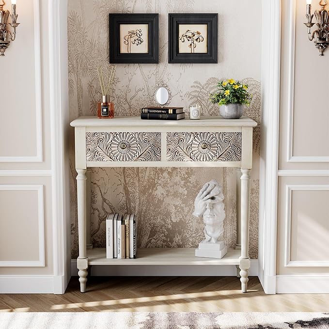 COSIEST Console Table with 2 Drawers, MDF Narrow Entryway Table with Storage - Image 3