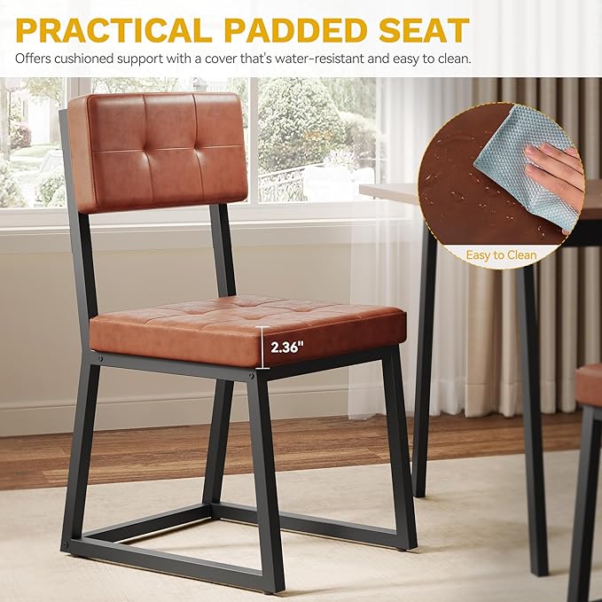 DWVO Modern Dining Chairs Set of 2 Brown Upholstered Kitchen Chairs - Image 5