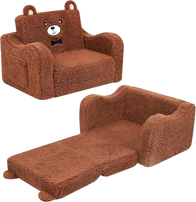 Kids Chairs for Toddler, 2-in-1 Toddler Soft Sherpa Couch Fold Out, Convertible by MOMCAYWEX