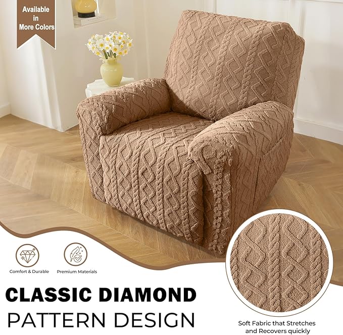 vctops 4 Pieces Geometric Jacquard Plush Recliner Slipcovers Soft Fuzzy Fluffy - Image 3