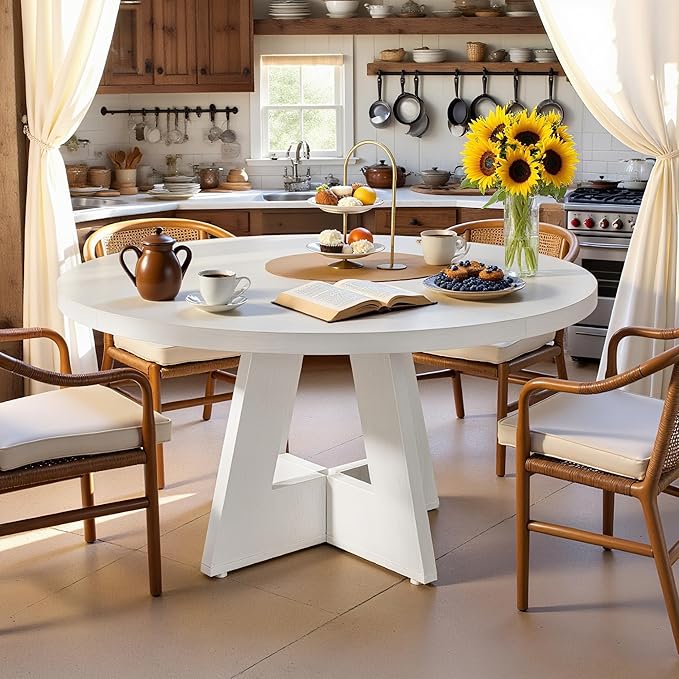 47" Round Dining Table for 4-6, Modern Small Dinner Table Farmhouse Round by LynginsCreativeLife