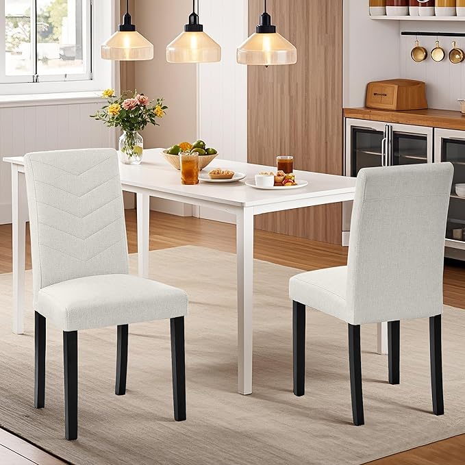 VECELO Upholstered Dining Chairs Set of 2, Fabric Wood Legs High Back - Image 2