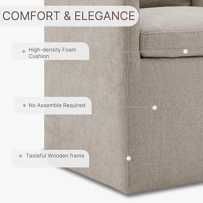 Upholstered Dining Chairs with Casters No Assembly Modern Accent Armchair with - Image 5