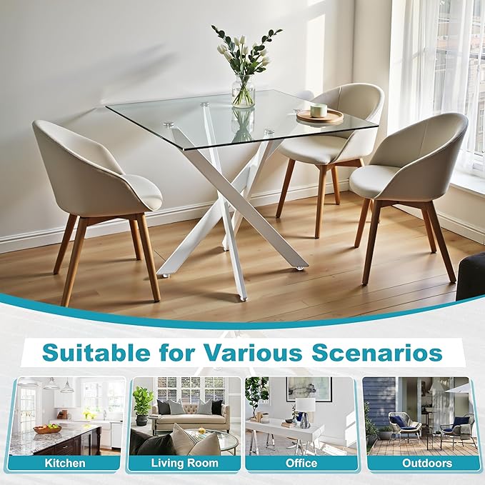 Dining Table for 4 Modern 35.43" Rectangular Glass Dining Table Kitchen & - Image 7