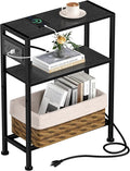 Small Narrow Side Table with Charging Station, Skinny End Table by HOME