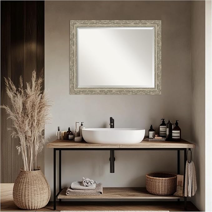 Amanti Art Bathroom Mirror for Over Sink, 27x33 Filigree Silver Rectangle - Image 7