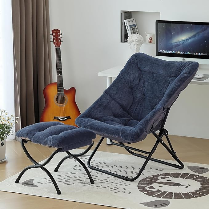 Comfy Folded Chair with Ottoman, Oversized Folding Faux Fur Chair Soft Furry - Image 7