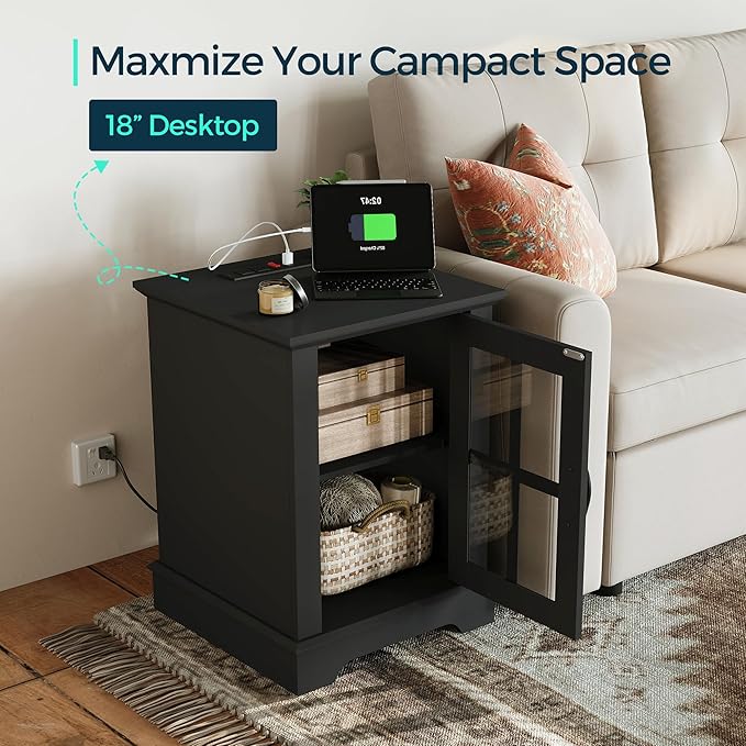 LINSY HOME End Table with Charging Station, Modern Side Table with Storage - Image 5