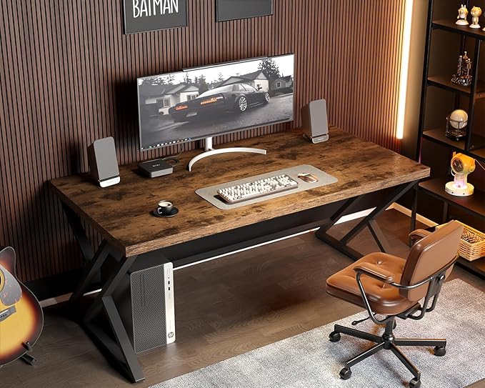 LVB Rustic Computer Desk, Metal Wood Home Office Desk, Industrial Simple Study - Image 3