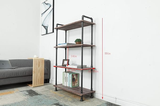 Industrial Bookcase, Solid Pine Open Wood Shelves, Rustic Modern Industrial - Image 2