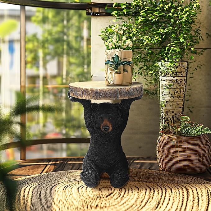 American Black Bear Side Table Pedestal End Table Stool Resin Bear Statue Hand - Image 6