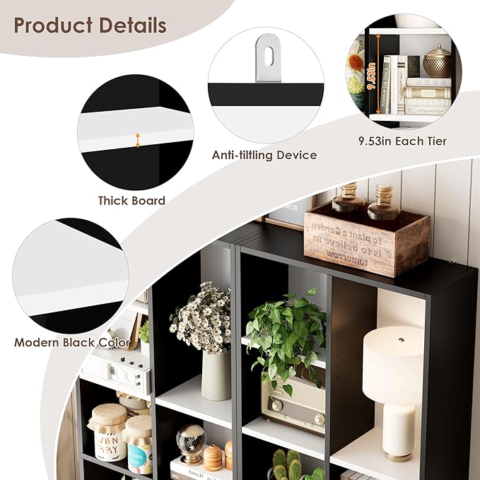 FOTOSOK 71'' Tall Bookshelf, Double Wide Media Tower Rack CD DVD Rack Display - Image 8