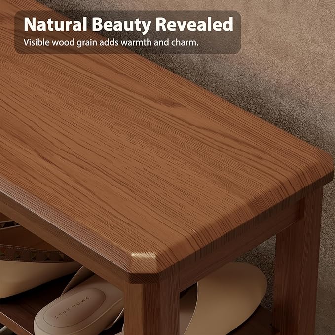 Wood Shoe Rack Bench for Entryway, 2 Tier Shoe Rack for Front Door Entrance - Image 4